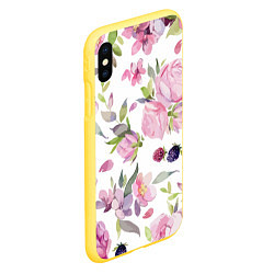 Чехол iPhone XS Max матовый Летний красочный паттерн из цветков розы и ягод еж, цвет: 3D-желтый — фото 2