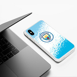 Чехол iPhone XS Max матовый Manchester голубые брызги на белом фоне, цвет: 3D-белый — фото 2