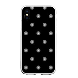 Чехол iPhone XS Max матовый Серый горох 3д на черном фоне, цвет: 3D-белый