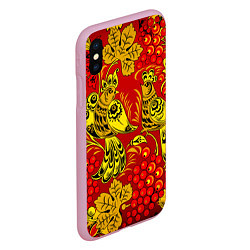 Чехол iPhone XS Max матовый Хохломская Роспись Две Птици На Красном Фоне, цвет: 3D-розовый — фото 2