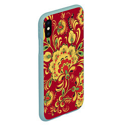 Чехол iPhone XS Max матовый Хохломская Роспись Цветы На красном Фоне, цвет: 3D-мятный — фото 2