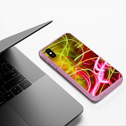 Чехол iPhone XS Max матовый Неоновые линии и фонари - Жёлтый, цвет: 3D-розовый — фото 2