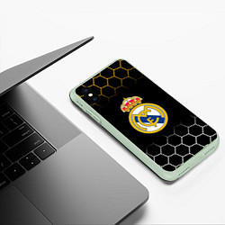 Чехол iPhone XS Max матовый Real madrid соты, цвет: 3D-салатовый — фото 2