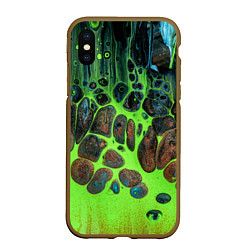 Чехол iPhone XS Max матовый Неоновый песок и камни - Зелёный, цвет: 3D-коричневый