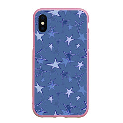 Чехол iPhone XS Max матовый Gray-Blue Star Pattern, цвет: 3D-розовый