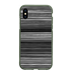 Чехол iPhone XS Max матовый Black and white thin stripes Тонкие полосы, цвет: 3D-темно-зеленый