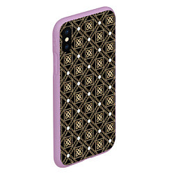 Чехол iPhone XS Max матовый Золотой орнамент на черном фоне, цвет: 3D-сиреневый — фото 2