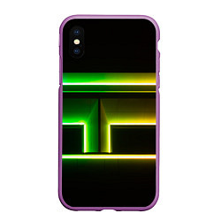 Чехол iPhone XS Max матовый Неоновые фигуры и линии - Зелёный и жёлтый, цвет: 3D-фиолетовый