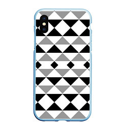 Чехол iPhone XS Max матовый Черно-белый геометрический узор треугольники, цвет: 3D-голубой