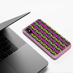 Чехол iPhone XS Max матовый Striped multicolored pattern Сердце, цвет: 3D-розовый — фото 2