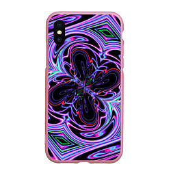 Чехол iPhone XS Max матовый Неоновые узоры и фигуры - Фиолетовый, цвет: 3D-розовый