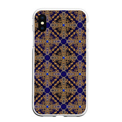 Чехол iPhone XS Max матовый Blue gold золотые узоры, цвет: 3D-белый