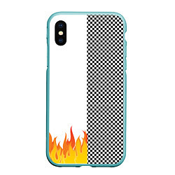 Чехол iPhone XS Max матовый Шахматаня клетка с огнём, цвет: 3D-мятный