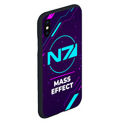 Чехол iPhone XS Max матовый Символ Mass Effect в неоновых цветах на темном фон, цвет: 3D-черный — фото 2