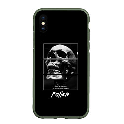 Чехол iPhone XS Max матовый Skull with inscriptions, цвет: 3D-темно-зеленый