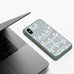 Чехол iPhone XS Max матовый Коралловый и серо-голубой, мандала, цвет: 3D-темно-зеленый — фото 2