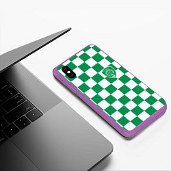 Чехол iPhone XS Max матовый ФК Ахмат на фоне бело зеленой формы в квадрат, цвет: 3D-фиолетовый — фото 2