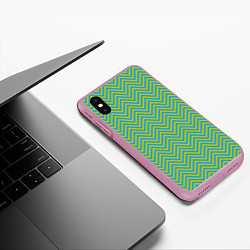 Чехол iPhone XS Max матовый Зеленые зигзаги, цвет: 3D-розовый — фото 2