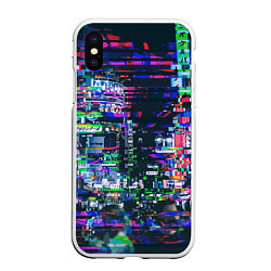 Чехол iPhone XS Max матовый Ночной город - glitch, цвет: 3D-белый