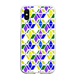 Чехол iPhone XS Max матовый Разноцветный неоновый геометрический узор, цвет: 3D-белый