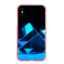Чехол iPhone XS Max матовый Неоновые объёмный куб - Синий, цвет: 3D-баблгам
