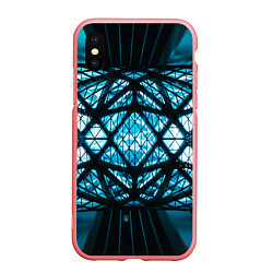 Чехол iPhone XS Max матовый Неоновые абстрактные фигуры и фонари - Синий, цвет: 3D-баблгам