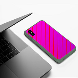 Чехол iPhone XS Max матовый Розовый и фиолетовые линии, цвет: 3D-темно-зеленый — фото 2