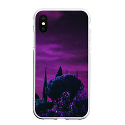 Чехол iPhone XS Max матовый Ночное сияние в тёмном лесу - Фиолетовый, цвет: 3D-белый