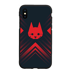 Чехол iPhone XS Max матовый Красный Символ Stray на темном фоне со стрелками, цвет: 3D-черный