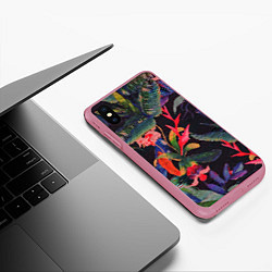 Чехол iPhone XS Max матовый Яркие цветы в летней ночи - паттерн, цвет: 3D-малиновый — фото 2