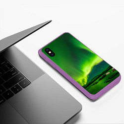 Чехол iPhone XS Max матовый Абстрактное полярное сияние - Зелёный, цвет: 3D-фиолетовый — фото 2