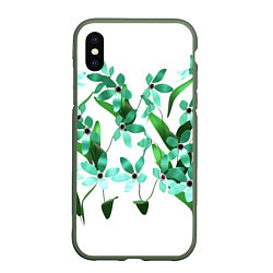 Чехол iPhone XS Max матовый Flowers green light, цвет: 3D-темно-зеленый