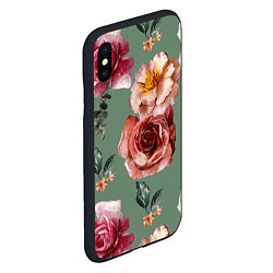 Чехол iPhone XS Max матовый Цветы Нарисованные Розы и Пионы, цвет: 3D-черный — фото 2
