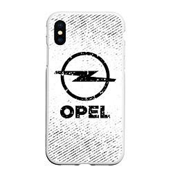 Чехол iPhone XS Max матовый Opel с потертостями на светлом фоне, цвет: 3D-белый