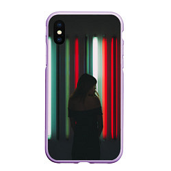 Чехол iPhone XS Max матовый Неоновые фонари и девушка, цвет: 3D-сиреневый