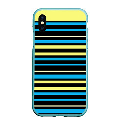 Чехол iPhone XS Max матовый Желто-голубые полосы на черном фоне, цвет: 3D-мятный
