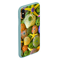 Чехол iPhone XS Max матовый Композиция из морских звёзд и ракушек, цвет: 3D-мятный — фото 2