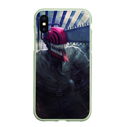 Чехол iPhone XS Max матовый Опасный человек-бензопила, цвет: 3D-салатовый