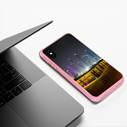 Чехол iPhone XS Max матовый Неоновый ночной город и мост, цвет: 3D-баблгам — фото 2
