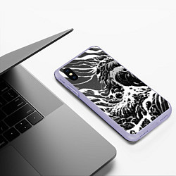 Чехол iPhone XS Max матовый Черно-белые волны, цвет: 3D-светло-сиреневый — фото 2