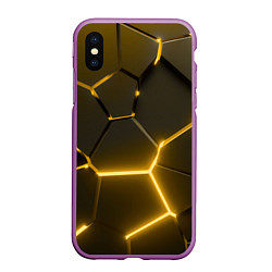 Чехол iPhone XS Max матовый Золотые неоновые геометрические плиты, цвет: 3D-фиолетовый