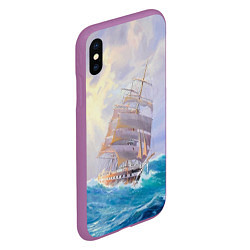 Чехол iPhone XS Max матовый Фрегат в штормовом океане, цвет: 3D-фиолетовый — фото 2