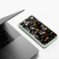 Чехол iPhone XS Max матовый Надписи Porn Hub - снежинки, цвет: 3D-салатовый — фото 2