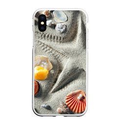 Чехол iPhone XS Max матовый Звезда из песка, ракушки и две жемчужины, цвет: 3D-белый