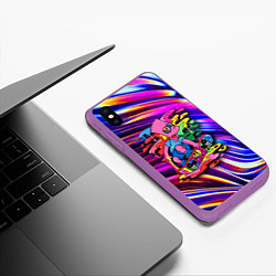 Чехол iPhone XS Max матовый Скейтбордист Барт Симпсон на фоне разноцветных кля, цвет: 3D-фиолетовый — фото 2