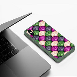 Чехол iPhone XS Max матовый Круглый калейдоскоп абстракция, цвет: 3D-темно-зеленый — фото 2