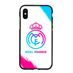 Чехол iPhone XS Max матовый Real Madrid neon gradient style, цвет: 3D-черный