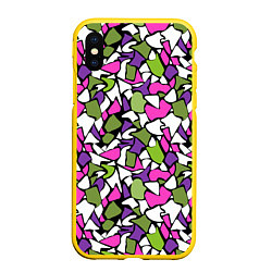 Чехол iPhone XS Max матовый Абстрактный розово -оливковый узор, цвет: 3D-желтый