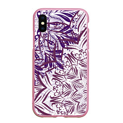 Чехол iPhone XS Max матовый Фиолетовые мандалы, цвет: 3D-розовый