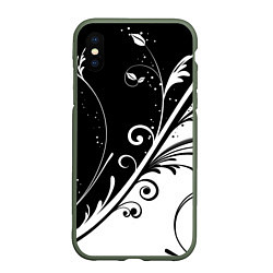 Чехол iPhone XS Max матовый Симметричные чёрно белые цветы Symmetrical black a, цвет: 3D-темно-зеленый